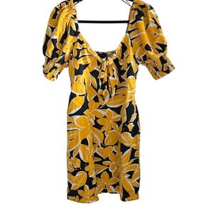 Who What Wear Yellow and Black Floral Mini Dress